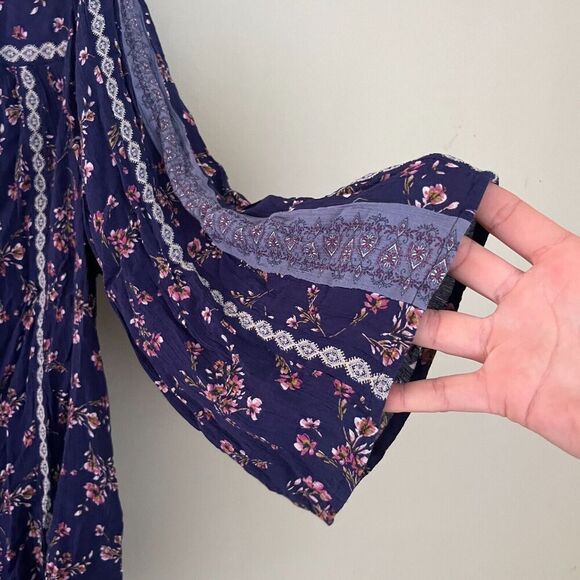 J Jill Womens Purple Blouse Large Flared Long Sleeve Floral Boho Cottagecore - Picture 3 of 8